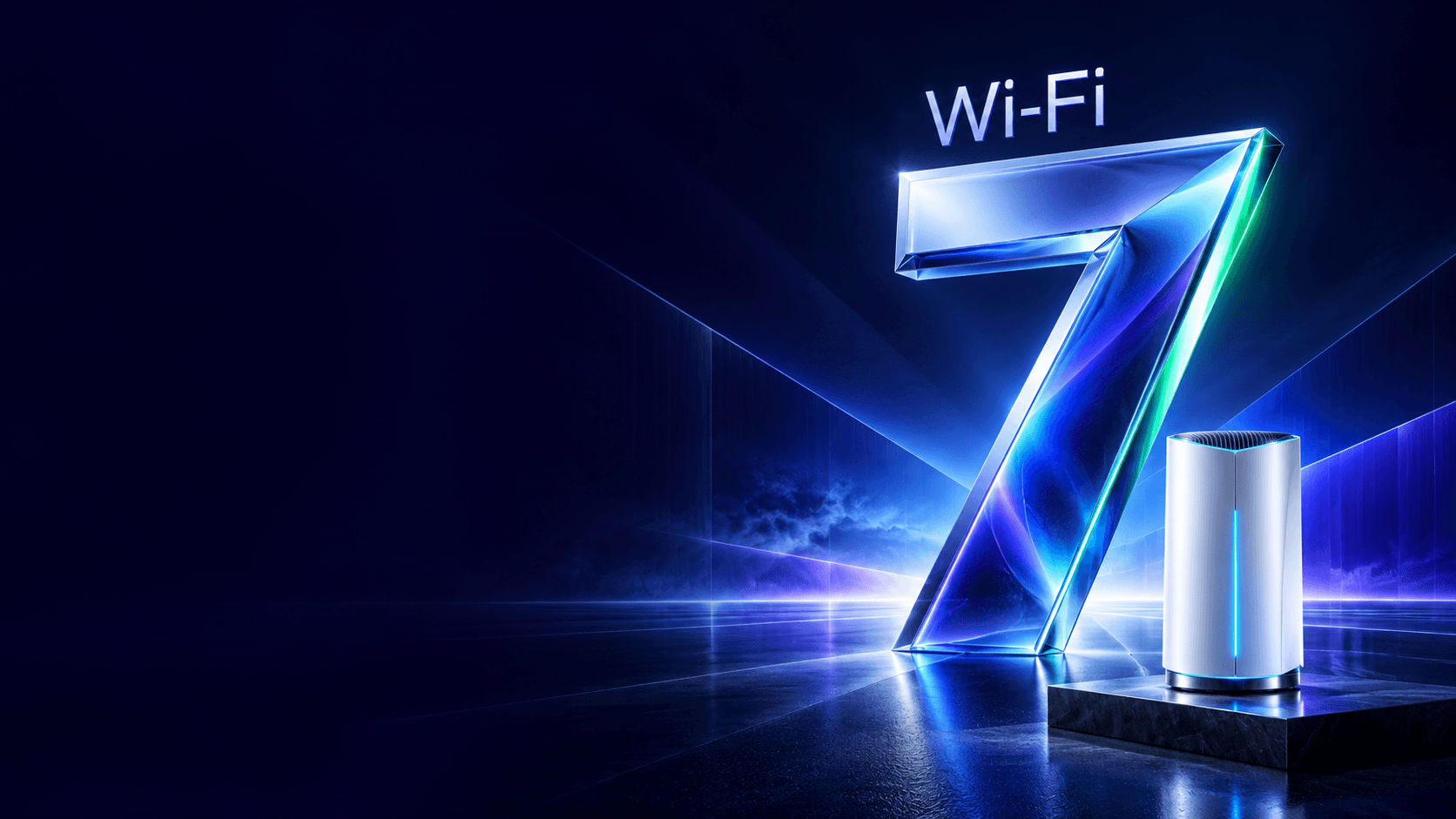 Wi-Fi 7 em destaque com roteador ilustrativo